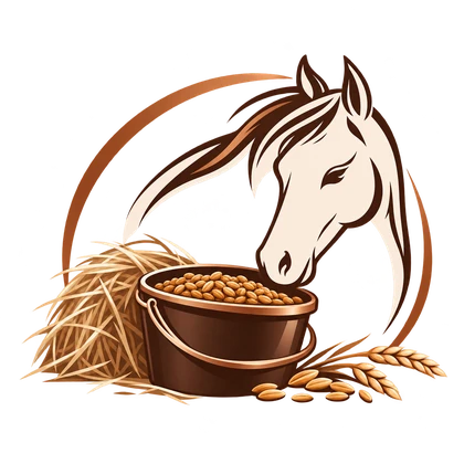 Illustration eines Pferdes mit Futtereimer und Heu
